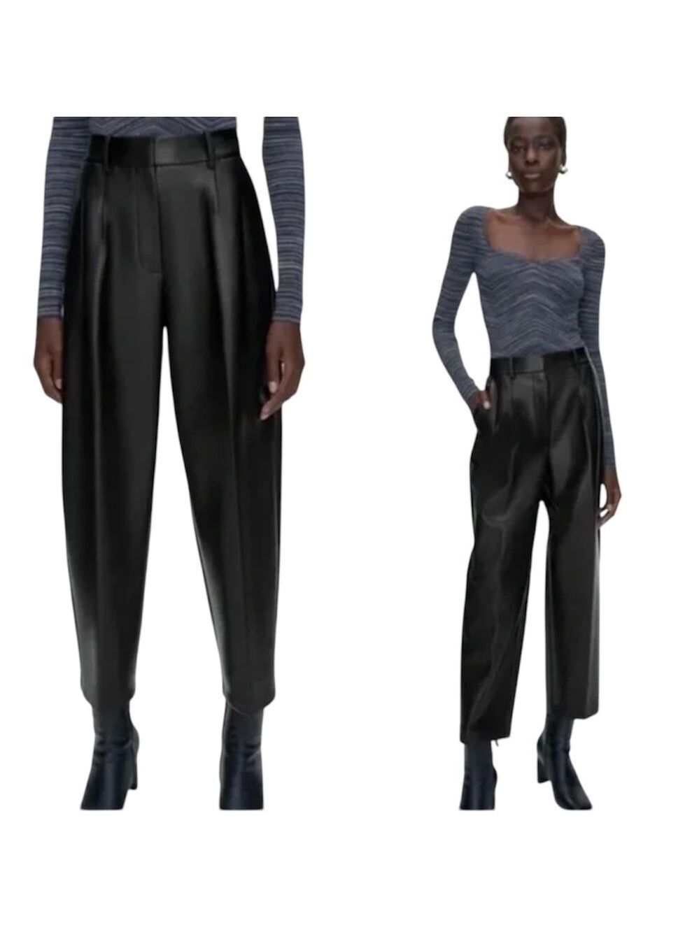 Aritzia Wilfred warm cognac pleated faux leather high rise CARROT pants 0 - Picture 3 of 14
